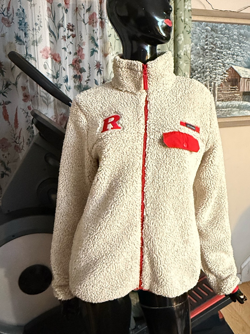 RUTGERS University Columbia Cream Sherpa Jacket with Red Trim